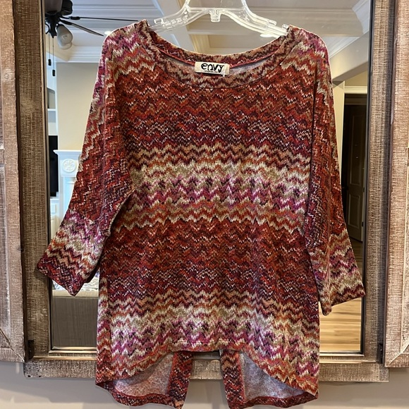 Envy Sweater Button Slit Back Womens Large Burgundy Tan Lightweight - Picture 11 of 12